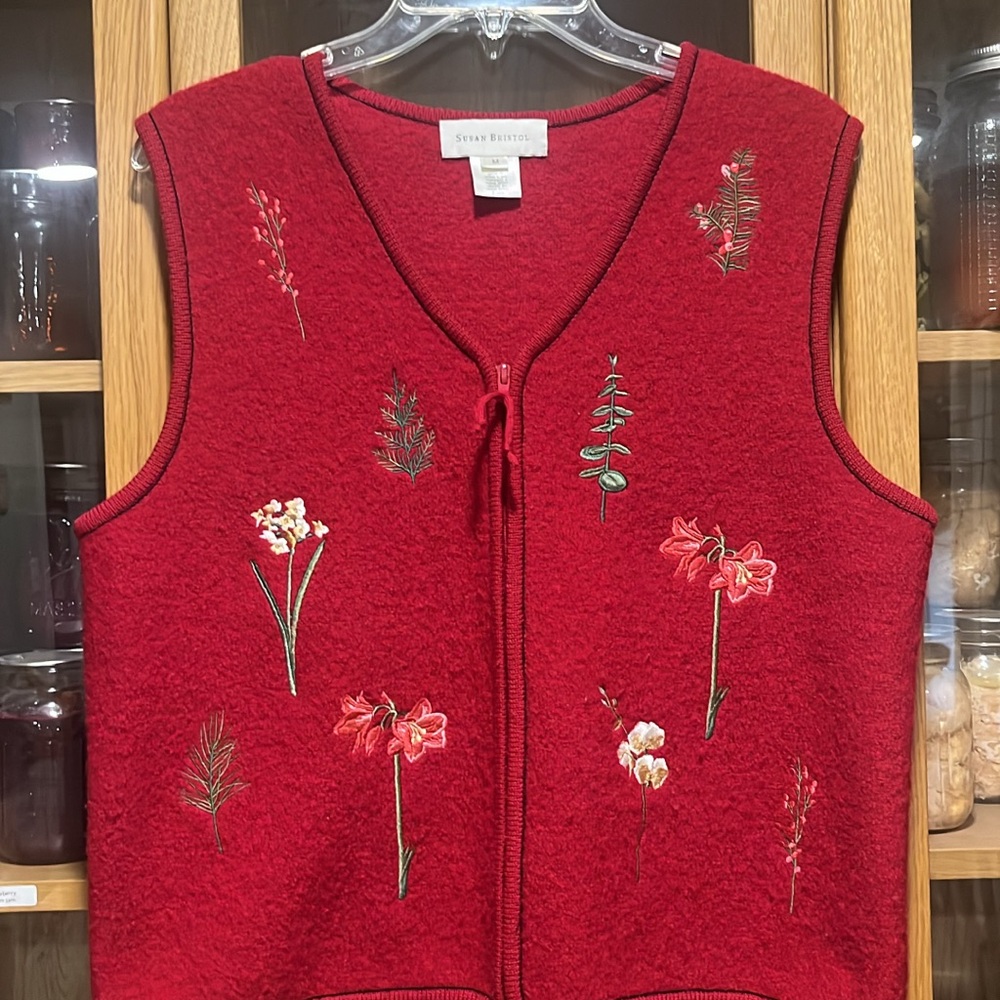 Susan Bristol Red Embroidered Wool Vest